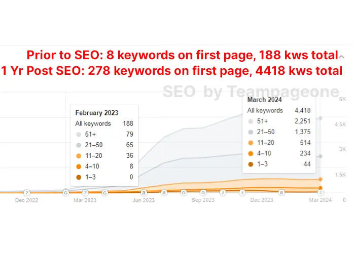 SEO result: local business before SEO and one year after